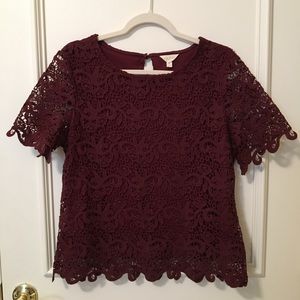 ADIVA Burgundy Lace Short Sleeve Top